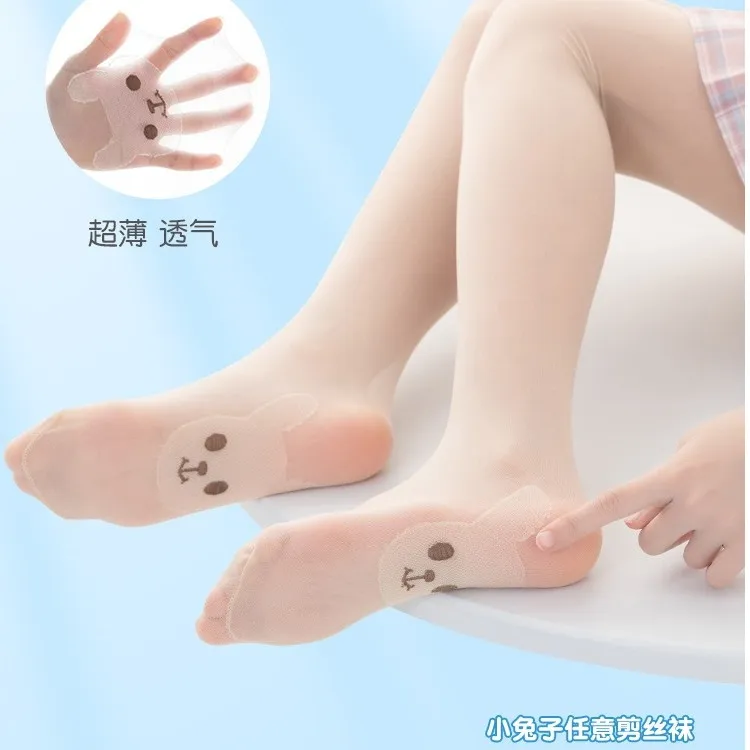 儿童跳舞袜子丝袜超薄舞蹈透气女童夏款小孩白色薄款小兔子连体袜