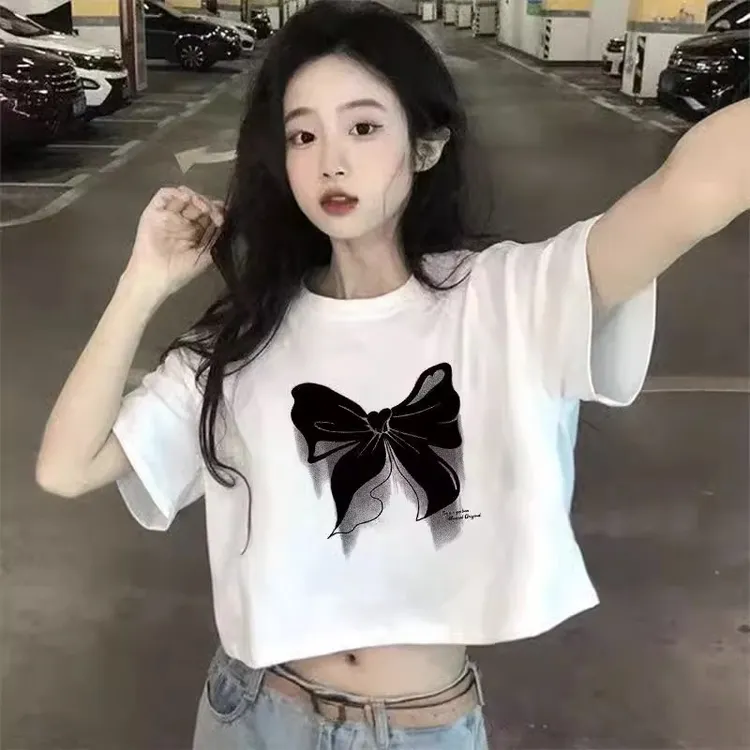 短装短袖t恤女2025夏季新款休闲短袖时尚高腰显瘦露脐宽松t恤上衣