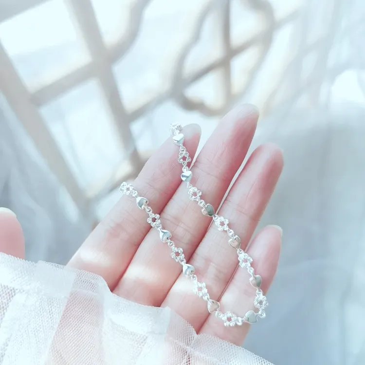 花朵银圈圈手链999纯银女夏闺蜜ins冷淡风森系小众设计