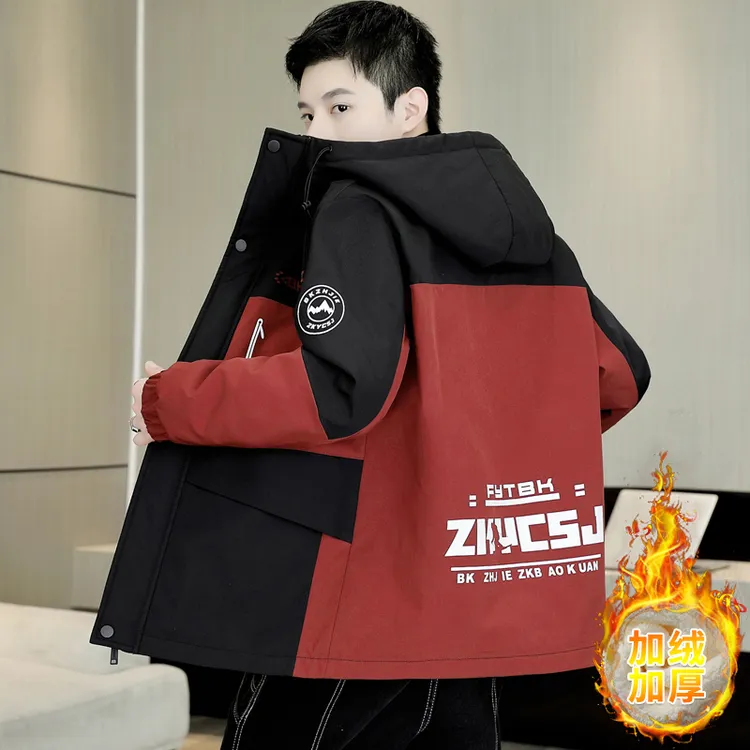 2025新款秋冬季青少年学生夹克男款潮牌帅气加绒加厚保暖男士外套