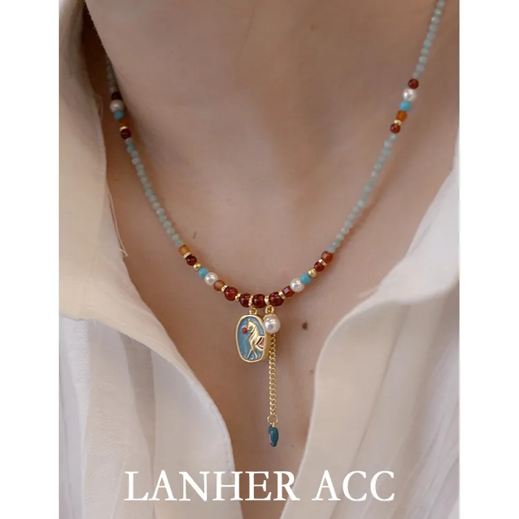 合金项链 【走马】小众原创双面吊坠新中式名族风复古锁骨链X192