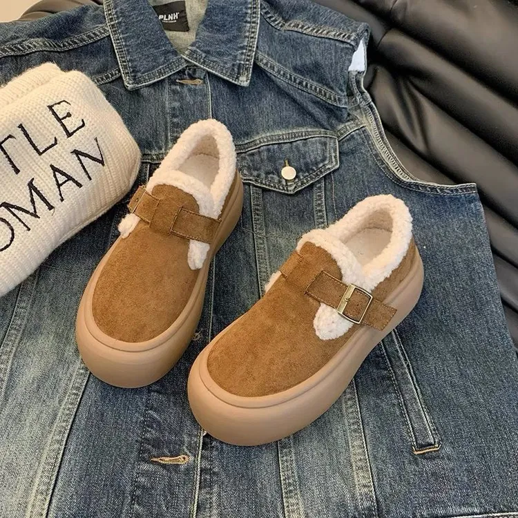 【双11好物】环球勃肯鞋加绒秋冬新款厚底圆头百搭加棉软底女鞋子