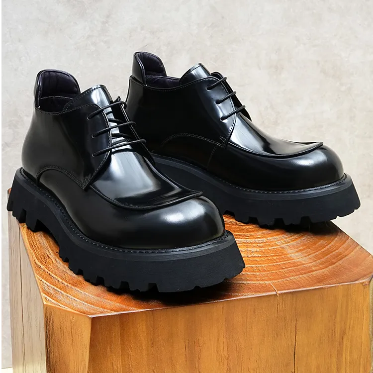 大头马丁靴男士欧美英伦厚底高帮皮鞋系带秋冬爆款加绒保暖皮靴潮