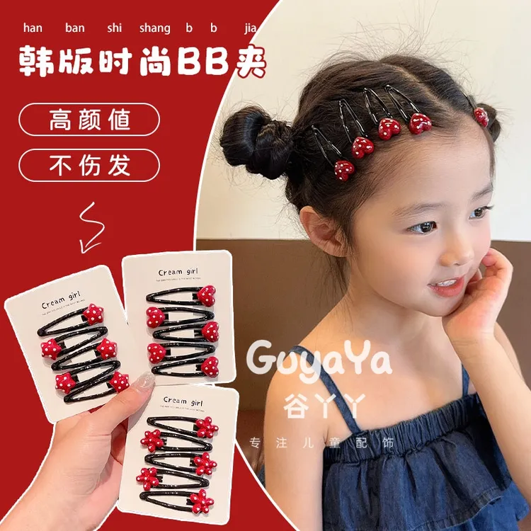 儿童发夹小女孩公主头红色波点女童发卡高颜值可爱宝宝不伤发bb夹