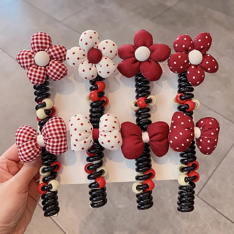 儿童红色蝴蝶结电话线发圈女童马尾皮筋不伤发泡泡辫花朵发绳发饰