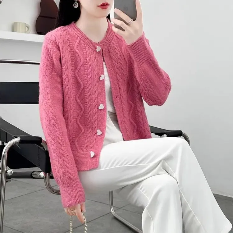 小香风毛衣外套女春季新款短款小个子开衫2024年女装麻花针织外套