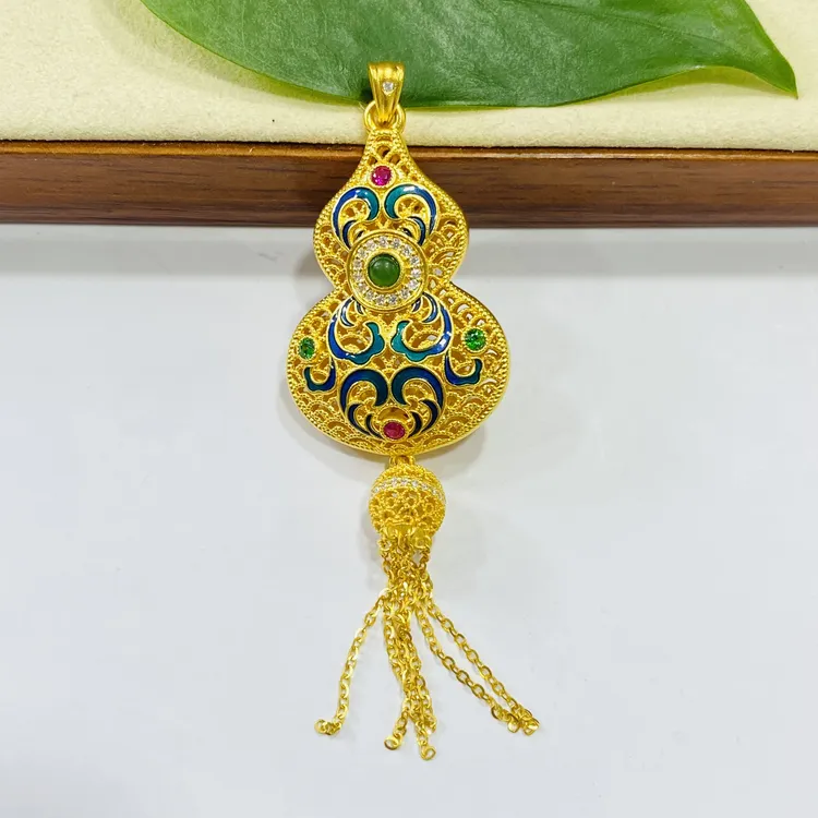 5D硬金镶嵌工艺 足金999 花丝烤漆葫芦吊坠（克重多退少补）