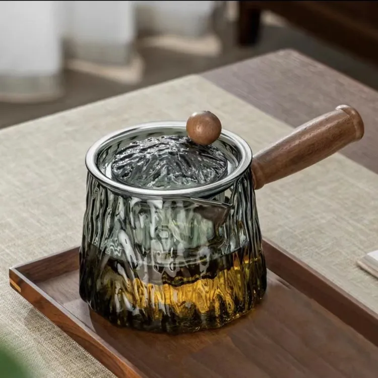 壶复古侧把壶木把壶玻璃壶高硼硅玻璃简约煮茶壶沏茶壶茶壶花茶壶