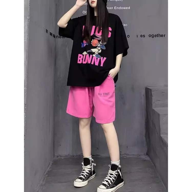 2025新款黑色纯棉短袖正肩t恤衫女夏季小众穿搭宽松大版半袖上衣