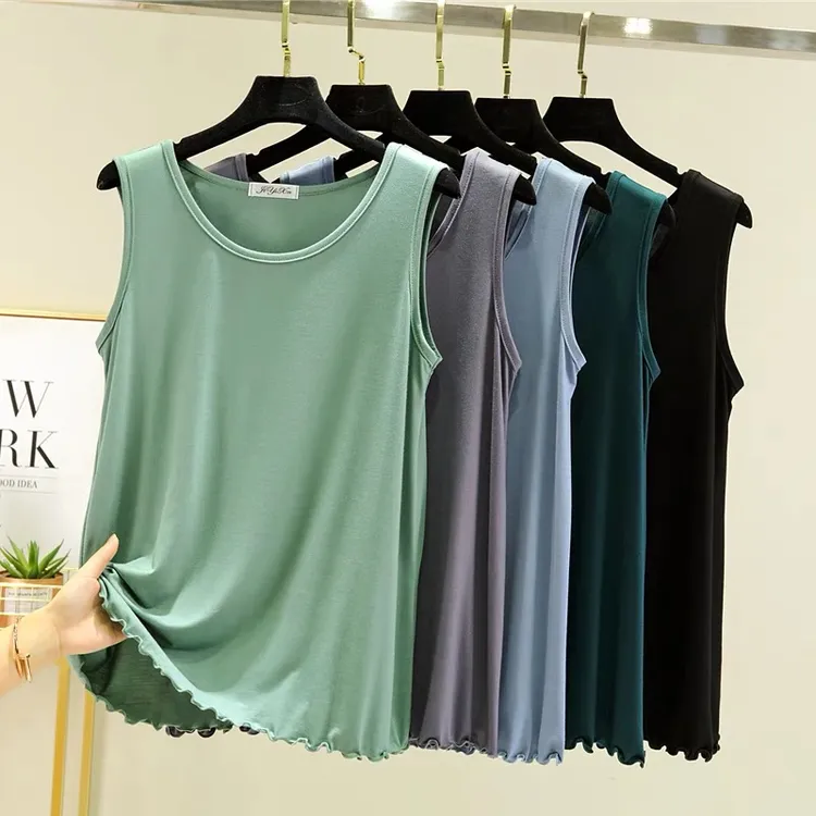 莫代尔花边背心女夏大码200斤圆领薄款内搭无袖吊带宽松显瘦打底