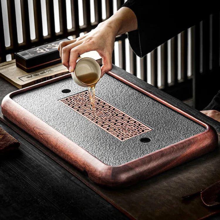 茶盘家用2024新款沥储排水式仿乌金石小型干泡茶托盘轻奢茶具茶台