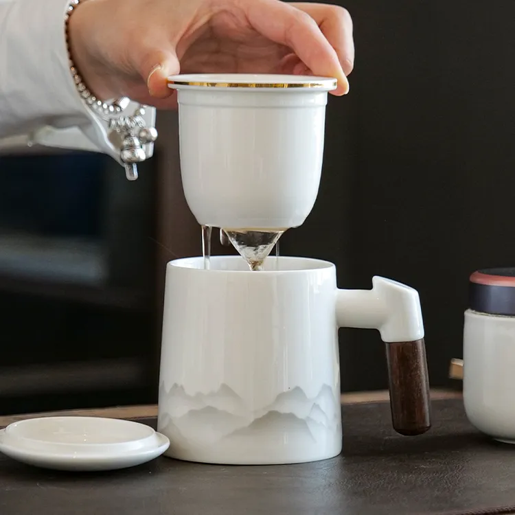 茶杯陶瓷茶水分离泡茶杯全瓷过滤带盖大容量马克杯办公室茶道杯子
