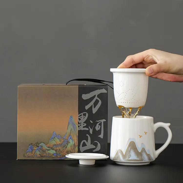 梵愿泡茶杯个人专用白瓷茶水分离杯办公室中式家用过滤内胆喝茶杯