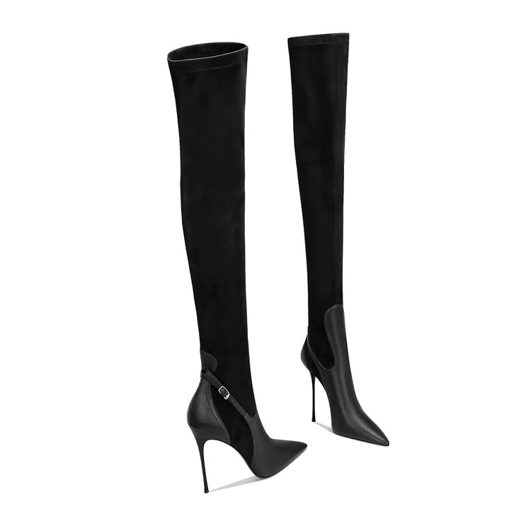 长靴女款2025秋冬新款爆款黑色尖头细跟百搭洋气上档次长筒高跟鞋