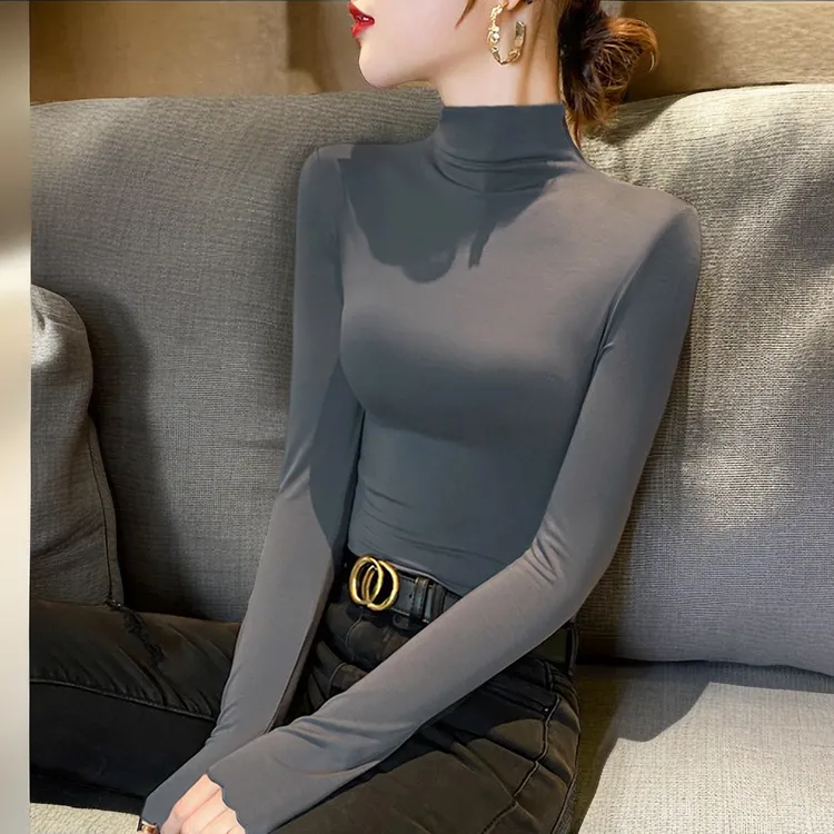 莫代尔半高领打底衫女内搭秋冬2023新款黑色洋气设计感长袖上衣