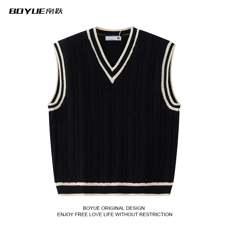 BOYUE帛跃日系情侣百搭无袖针织马甲宽松V领针织衫流行背心ins潮