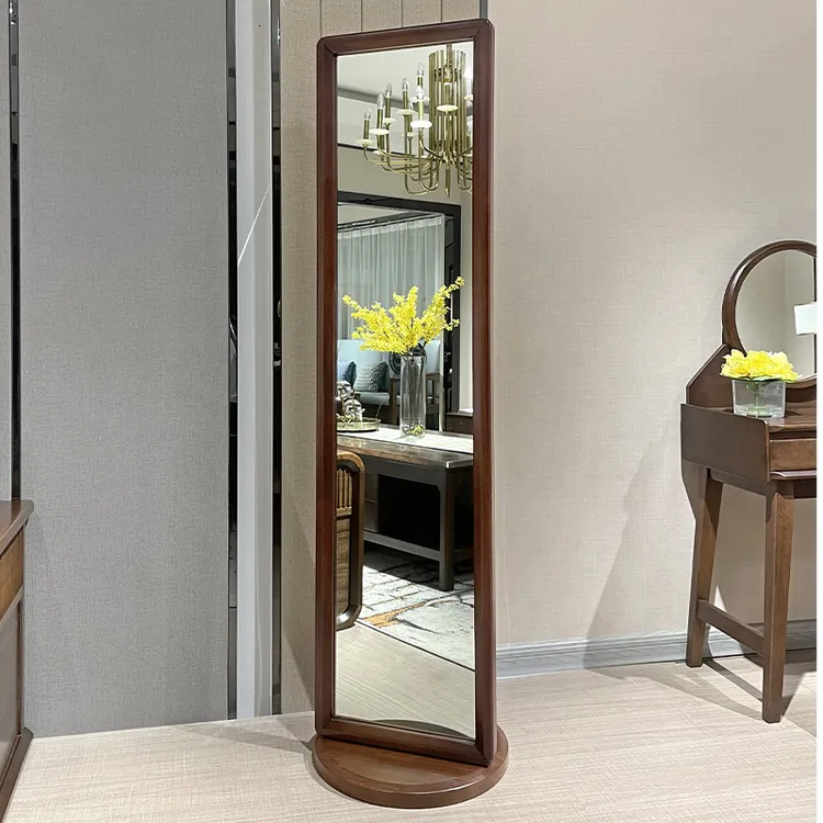 胡桃木全身镜现代简约家用落地镜卧室衣帽架一体镜子全实木穿衣镜