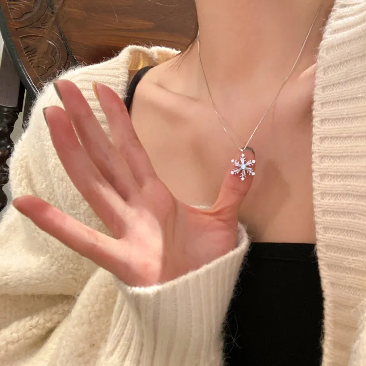钛钢项链 可旋转雪花项链小众设计感轻奢气质百搭锁骨链 1408