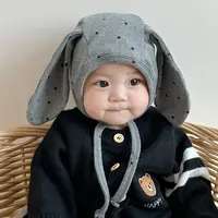 春秋季新生儿超萌兔耳套头帽婴儿洋气护耳韩版男女宝宝薄款胎帽潮