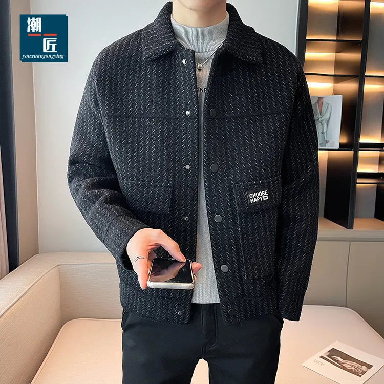 外套爆款男士男短款年秋冬季新款双面呢夹克翻领帅气百搭修身韩版
