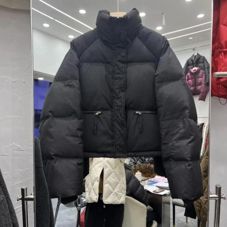 羽绒服女冬季新款百搭宽松立领面包服小个子黑色短款日系横拉链