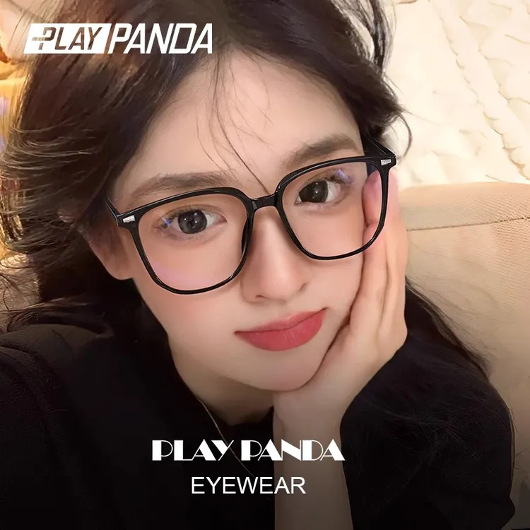 PLAYPANDA早八素颜神器黑框眼镜近视可配度数高级防蓝光大脸显瘦