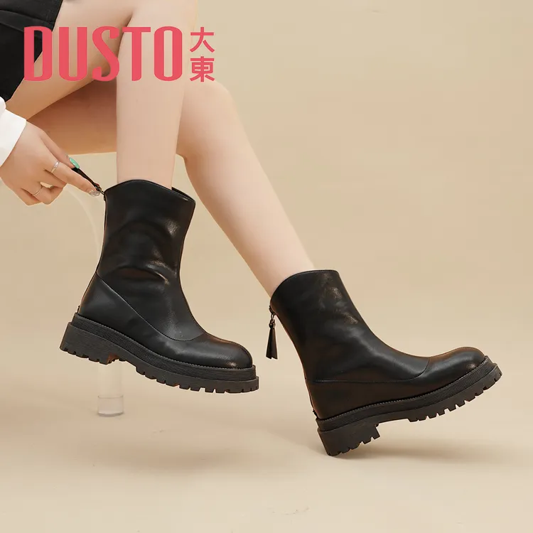 DUSTO/大东时尚短靴2025秋冬新款瘦瘦靴休闲圆头女鞋粗跟靴子0600