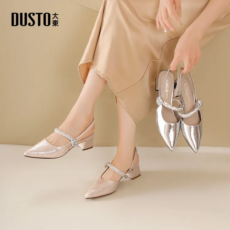 大东女鞋高跟气质单鞋女2025夏季新款法式通勤百搭后空凉鞋女0045