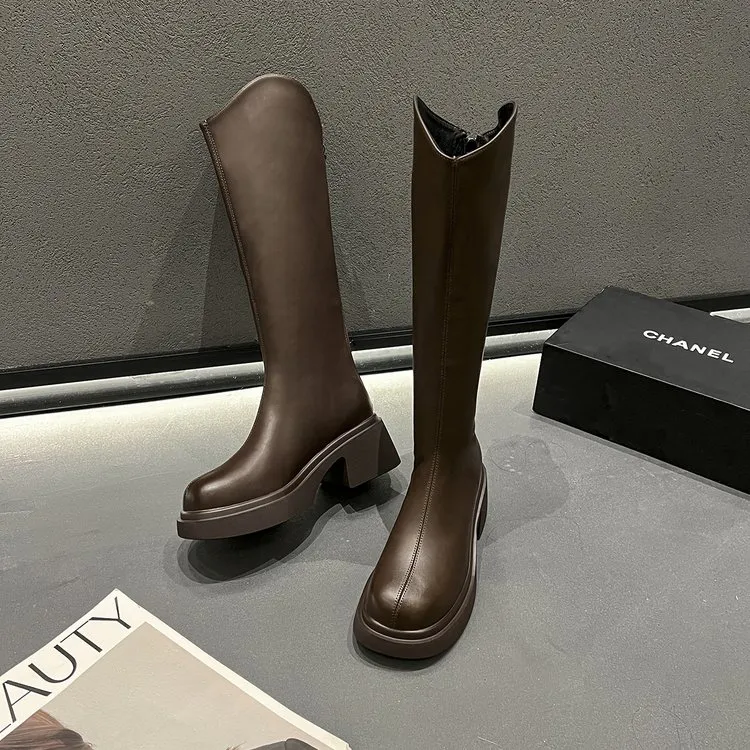 时装靴女人一定要有一双这样的靴子！时尚百搭PU冬季橡胶P