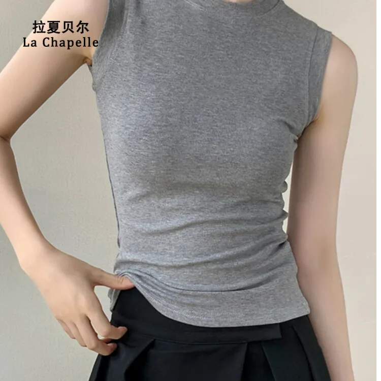 拉夏贝尔无袖背心女夏季薄款防走光百搭t恤修身打底内搭大码可