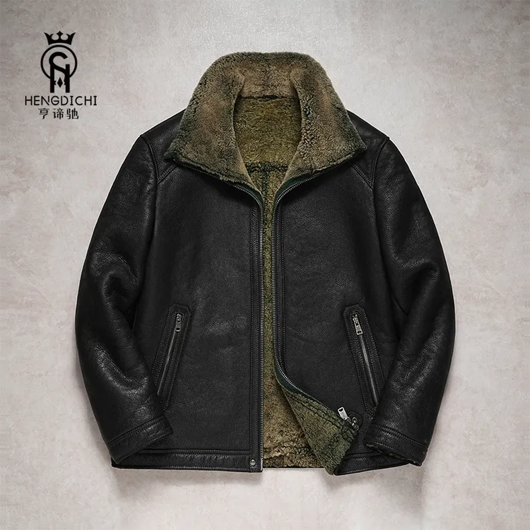 醇植浆染男士皮毛一体原生态水洗翻领休闲真皮冬季复古皮夹克外套