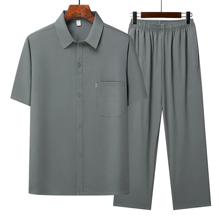 【年中大促】夏季男士休闲套装中老年爸爸装宽松短袖长裤男装一整套