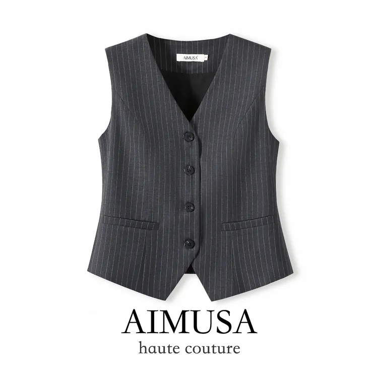 【知识分子风】AIMUSA 25春秋欧洲灰色西装背心马甲女叠穿马夹外套