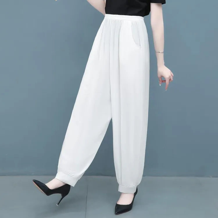 夏季新款女士显瘦大码防蚊束脚裤妈妈装灯笼裤宽松广场舞休闲长裤