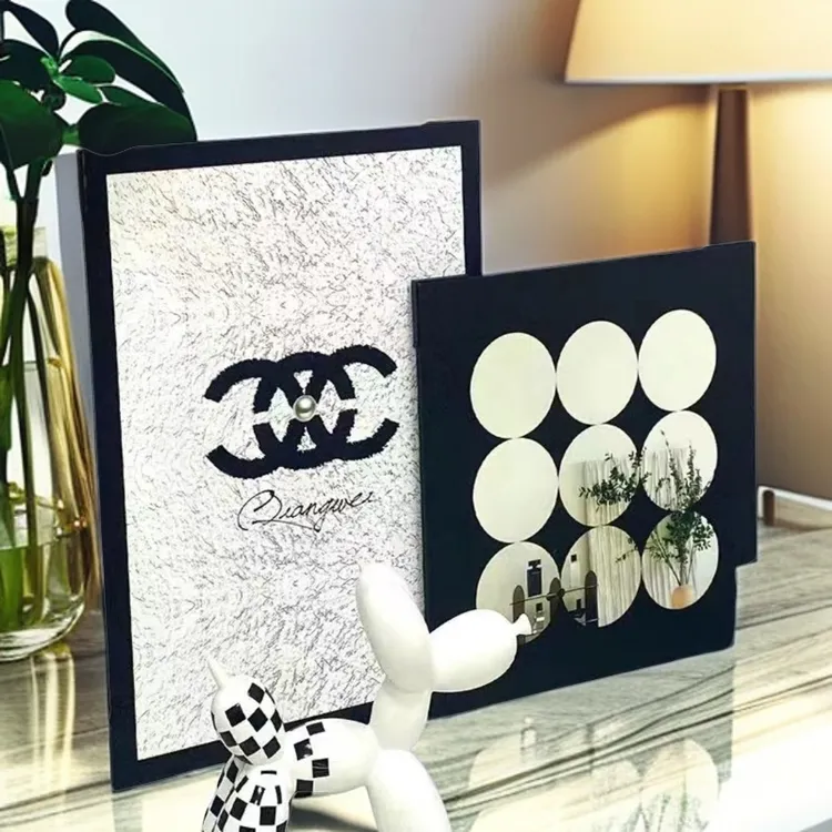 轻奢磨砂细闪带护角带支架ins风抽象几何高级叠放客厅摆件艺术画