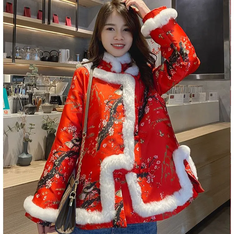 唐装女冬季加厚夹棉中国风改良旗袍中式小袄拜年棉袄棉衣棉服上衣