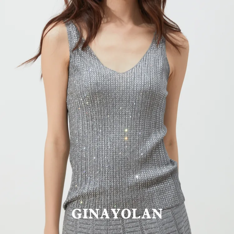 GINAYOLAN/瑾颜 【重工】原创设计意大利水晶纱线烫钻亮闪背心