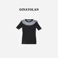 GINAYOLAN/瑾颜 | 原创设计水晶纱线蕾丝花边领夏季圆领针织套衫