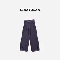 GINAYOLAN/瑾颜【新品】原创设计意大利进口水晶纱紫黑色重工阔腿裤