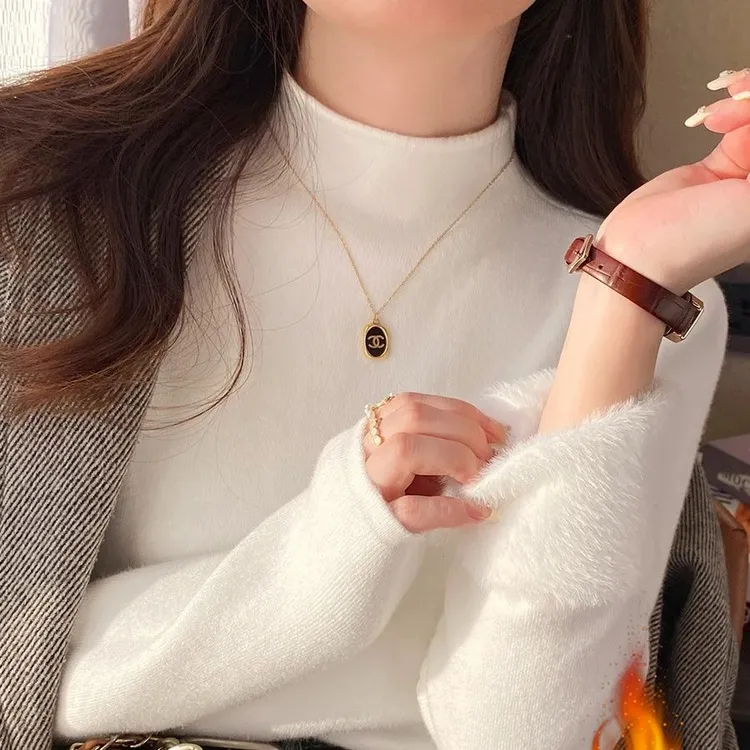 加绒加厚一体绒打底针织衫女2024年秋冬季半高领毛衣长袖内搭上衣