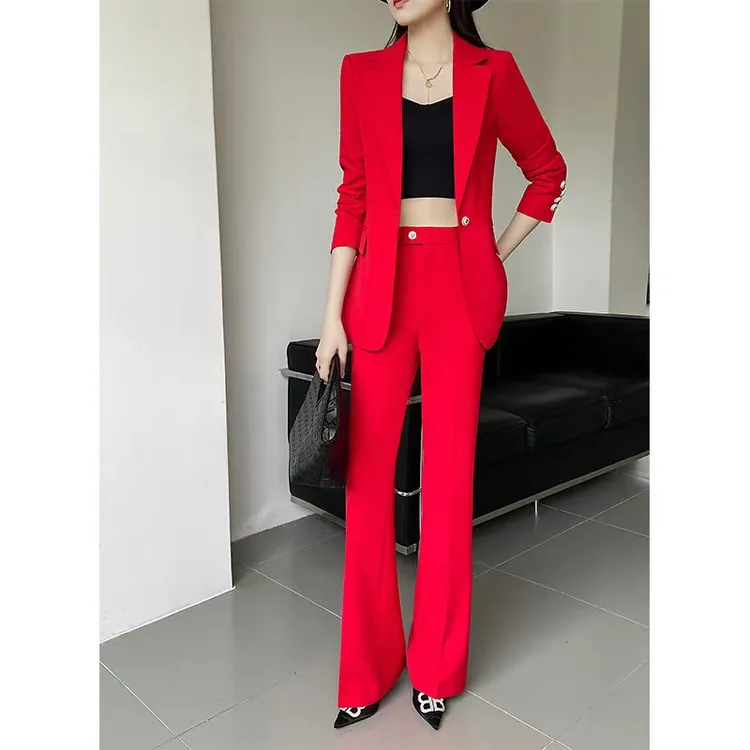 大红西装套装本命年红色西装高端洋气时尚气质春秋新款女神范职业