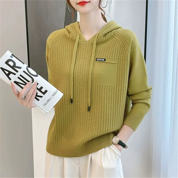 连帽卫衣女2025年新款秋季韩版宽松女装短款毛衣春秋纯色针织上衣