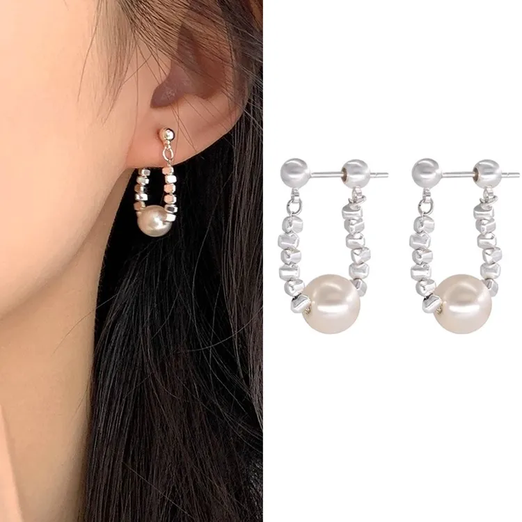 925银羽毛耳饰 碎银几两珍珠耳环2024年新款潮两戴耳坠小众设计感