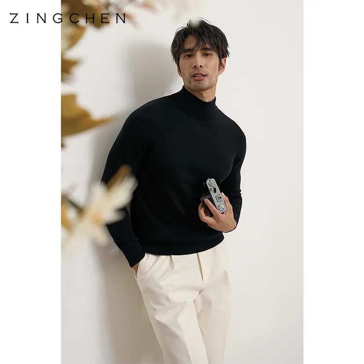【可机洗棉山羊绒】ZINGCHEN半高领毛衣男 冬季修身打底针织衫