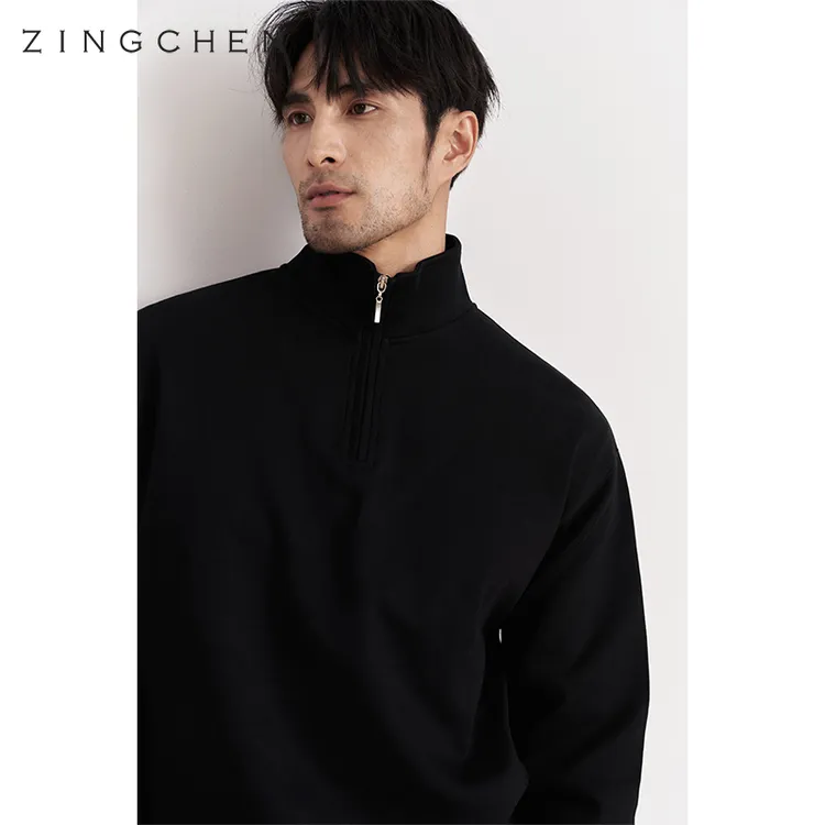 【微弹抗皱双面布】ZINGCHEN男士拉链半高领阔形卫衣 390克重磅