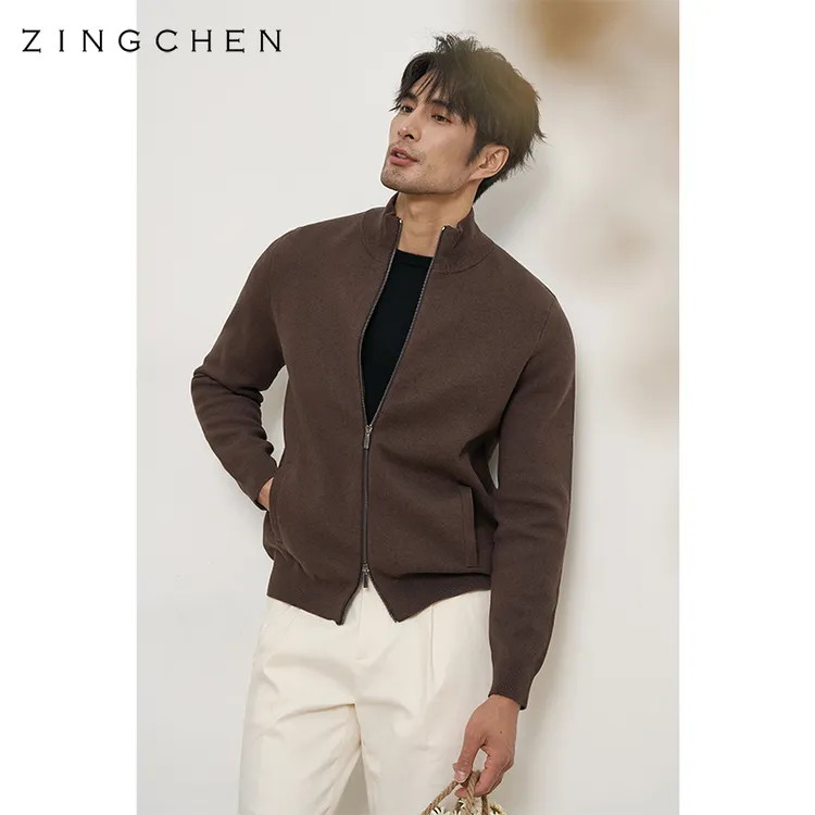 【针织棉山羊绒】ZINGCHEN男装 春秋男士针织夹克 毛衣开衫外套