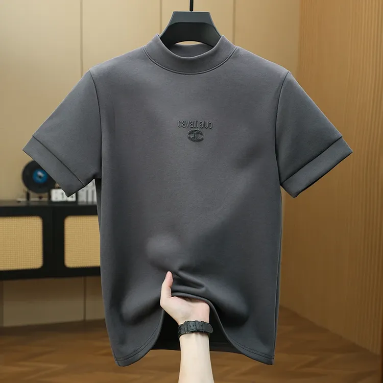 半高领短袖t恤男士修身打底衫中领内搭高品质时尚百搭休闲上衣男