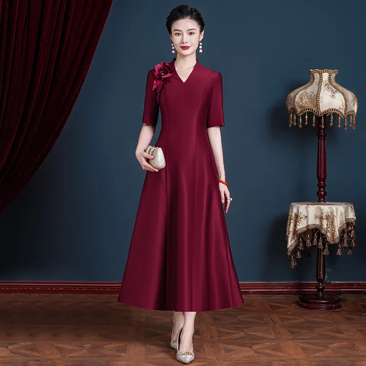 55522年轻款高端气质连衣裙女春装新款喜婆婆婚宴装妈妈结婚礼服