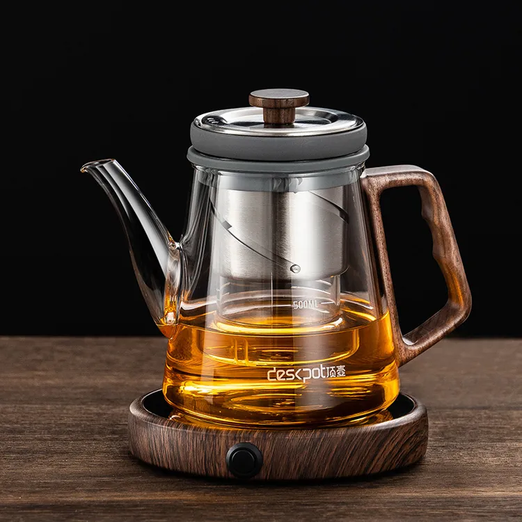 全玻璃内胆飘逸杯泡茶壶家用胡桃木旋转升降茶水分离泡茶杯办公室