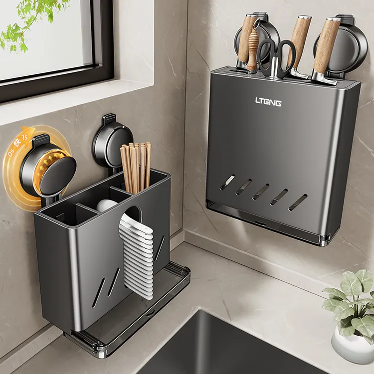 家用厨房免打孔吸盘刀架筷子筒筷勺筒调羹壁挂式最新款收纳置物架